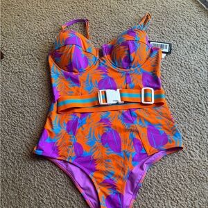 Vetchy Montego Underwire One-Piece Swimsuit  Neon with Belt  Size Large